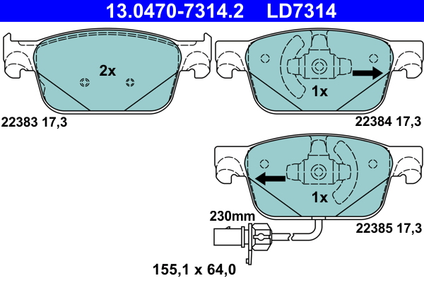 Brake Pad Set, disc brake - 13.0470-7314.2 ATE