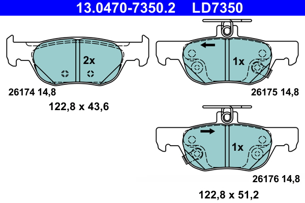 Brake Pad Set, disc brake - 13.0470-7350.2 ATE