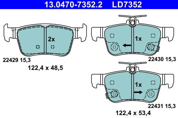 Brake Pad Set, disc brake - 13.0470-7352.2 ATE