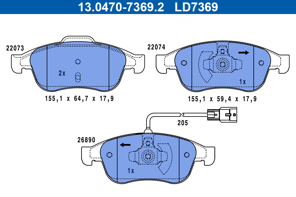 Brake Pad Set, disc brake - 13.0470-7369.2 ATE