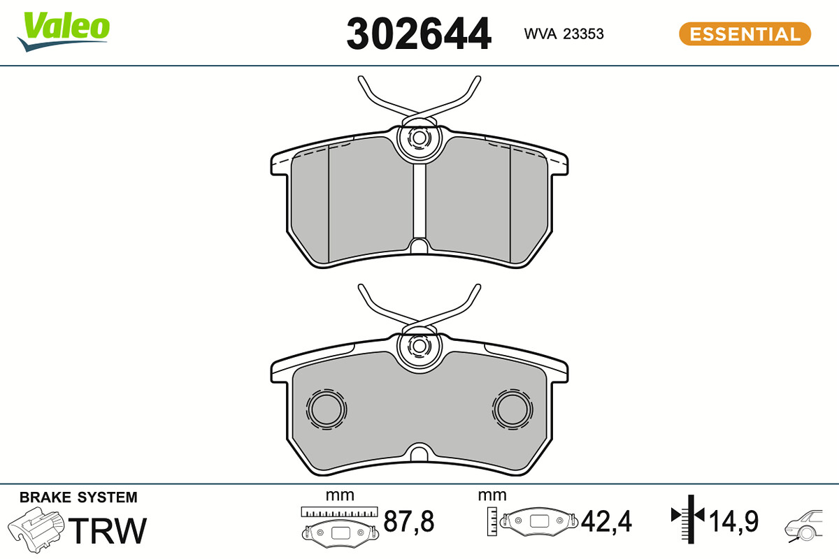 Brake Pad Set, disc brake - 302644 VALEO
