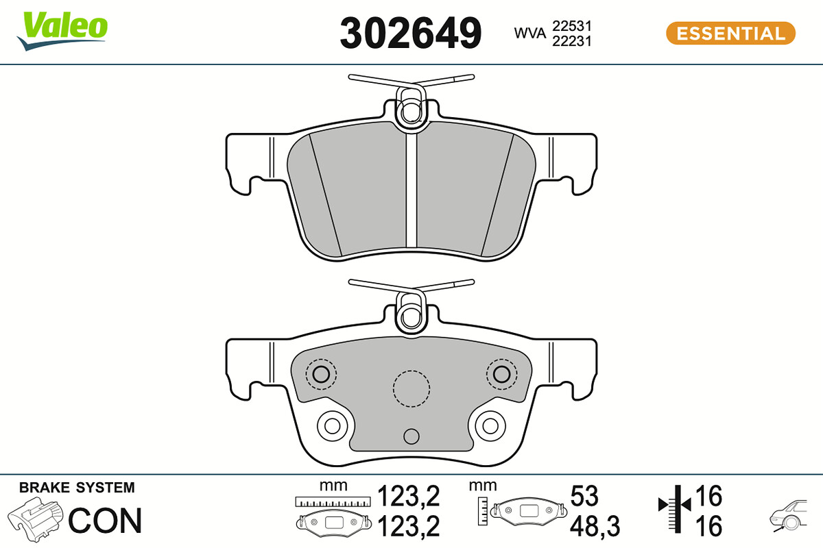Комплект тормозных колодок, дисковый тормоз - 302649 VALEO