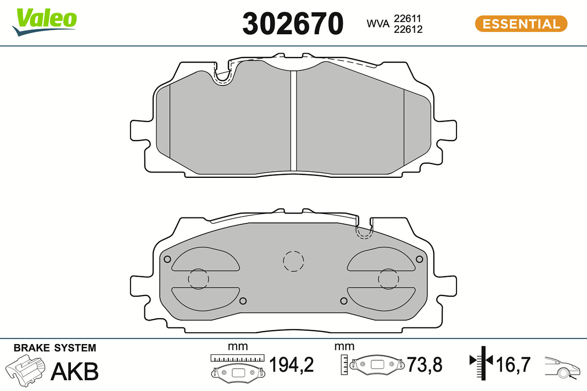 Brake Pad Set, disc brake - 302670 VALEO