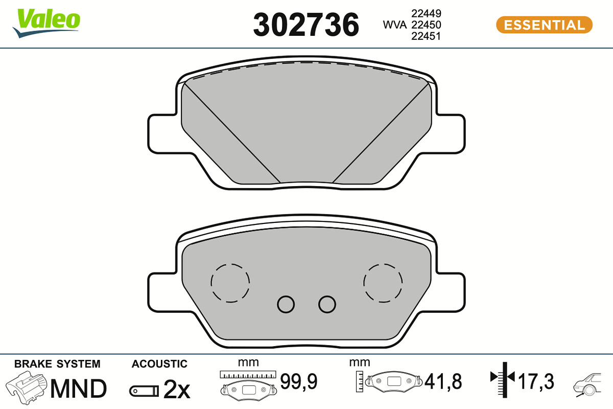 Brake Pad Set, disc brake - 302736 VALEO