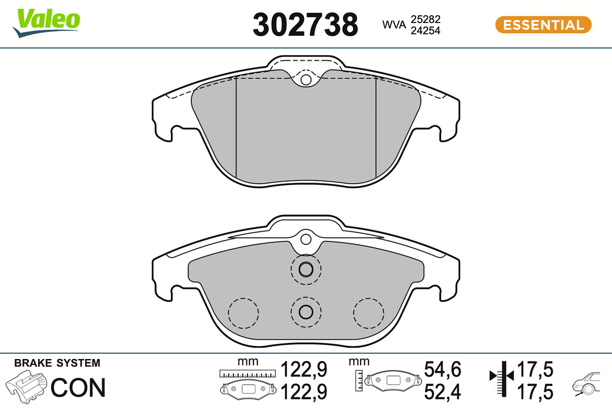 Комплект тормозных колодок, дисковый тормоз - 302738 VALEO
