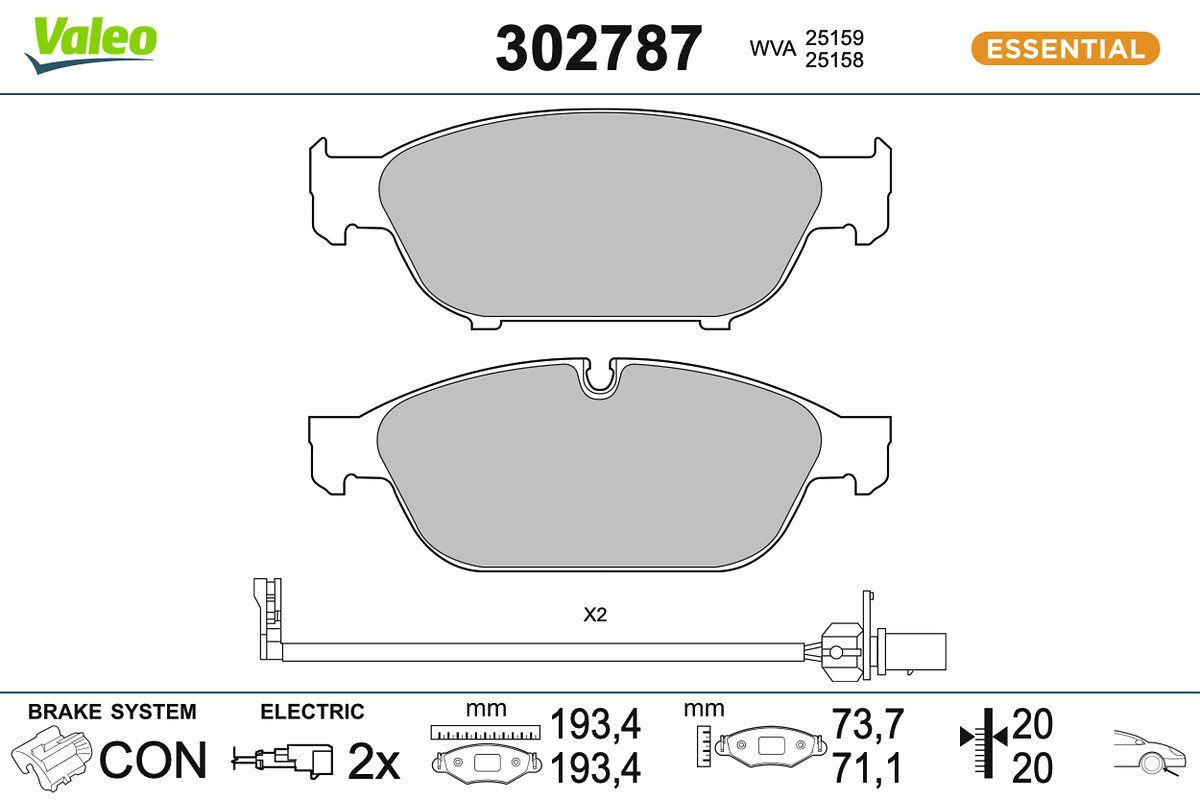 Kit pastiglie freno, Freno a disco - 302787 VALEO