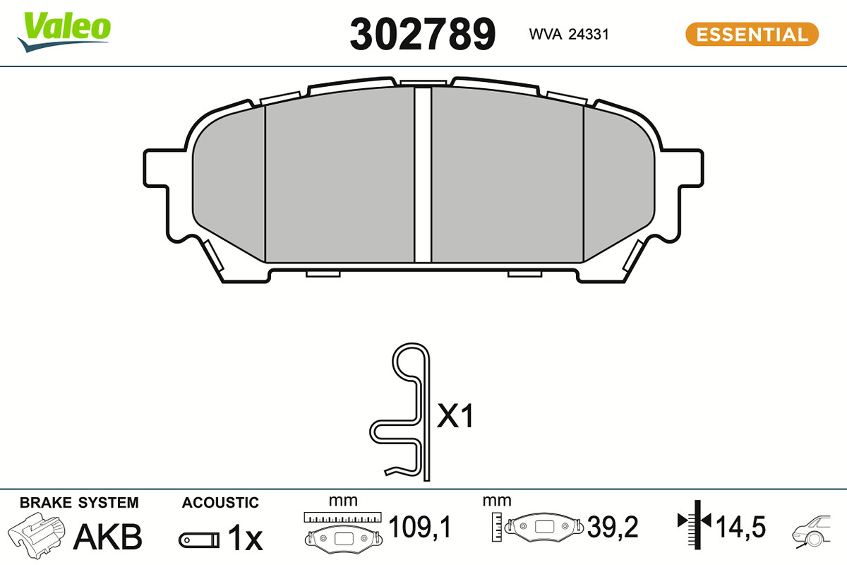 Brake Pad Set, disc brake - 302789 VALEO