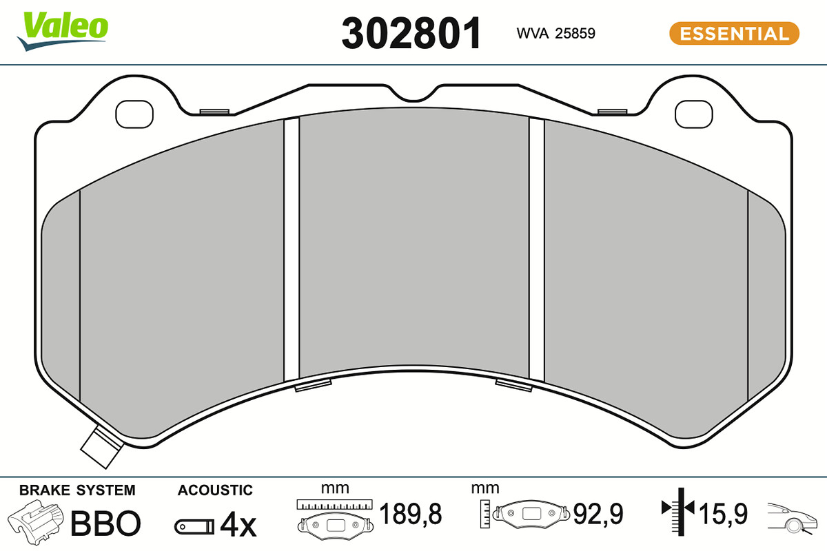 Kit pastiglie freno, Freno a disco - 302801 VALEO