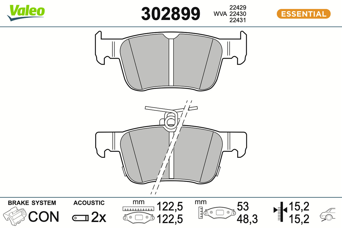 Комплект тормозных колодок, дисковый тормоз - 302899 VALEO
