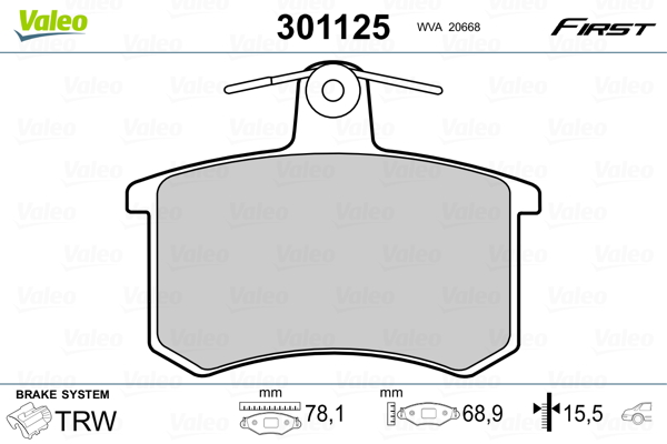Brake Pad Set, disc brake - 301125 VALEO