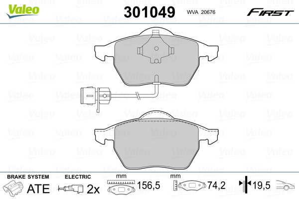 Kit pastiglie freno, Freno a disco - 301049 VALEO