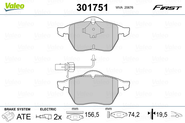 Kit pastiglie freno, Freno a disco - 301751 VALEO