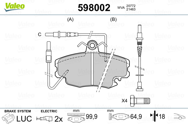 Комплект тормозных колодок, дисковый тормоз - 598002 VALEO
