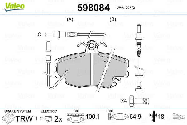 Комплект тормозных колодок, дисковый тормоз - 598084 VALEO