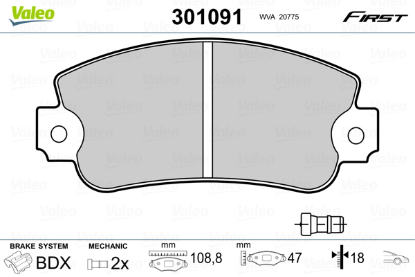 Brake Pad Set, disc brake - 301091 VALEO