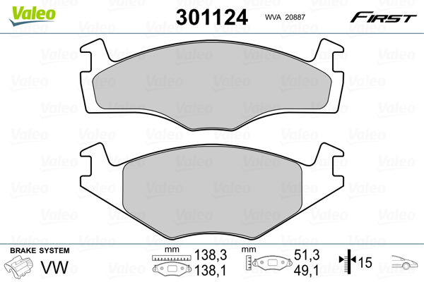 Brake Pad Set, disc brake - 301124 VALEO