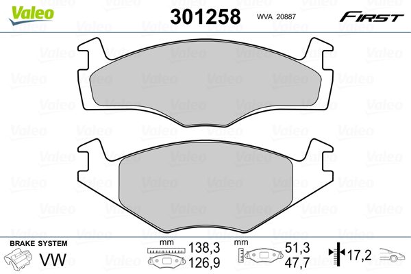 Kit pastiglie freno, Freno a disco - 301258 VALEO