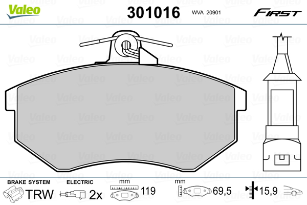 Brake Pad Set, disc brake - 301016 VALEO