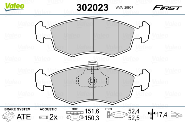 Kit pastiglie freno, Freno a disco - 302023 VALEO