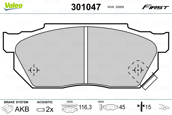 Kit pastiglie freno, Freno a disco - 301047 VALEO