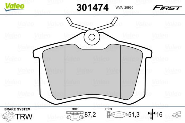 Kit pastiglie freno, Freno a disco - 301474 VALEO