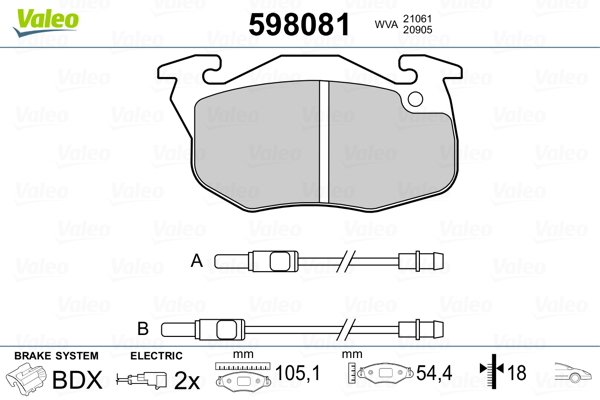 Kit pastiglie freno, Freno a disco - 598081 VALEO