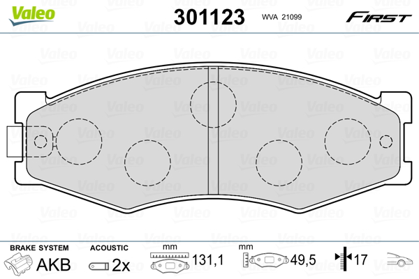 Kit pastiglie freno, Freno a disco - 301123 VALEO