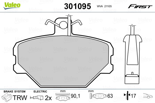 Kit pastiglie freno, Freno a disco - 301095 VALEO