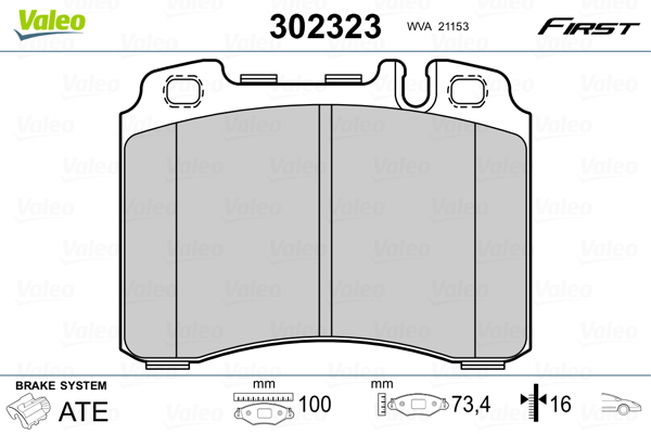 Brake Pad Set, disc brake - 302323 VALEO