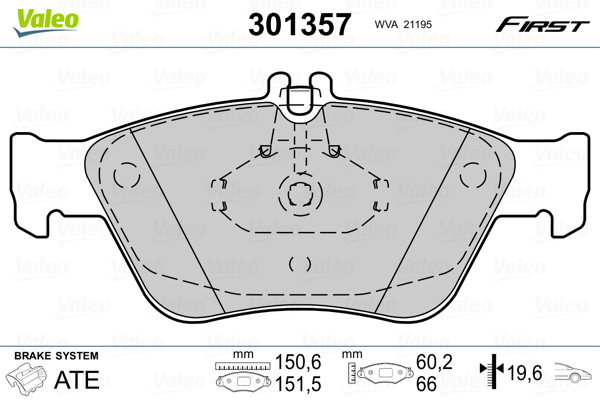 Kit pastiglie freno, Freno a disco - 301357 VALEO