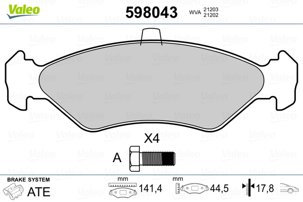 Комплект тормозных колодок, дисковый тормоз - 598043 VALEO