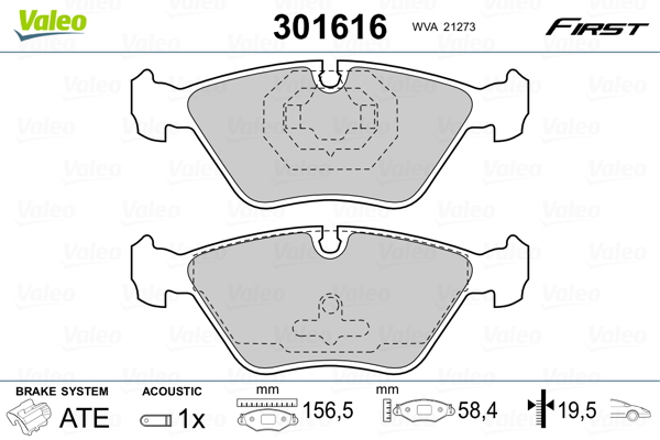 Kit pastiglie freno, Freno a disco - 301616 VALEO