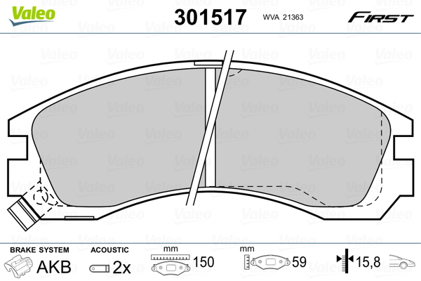 Brake Pad Set, disc brake - 301517 VALEO