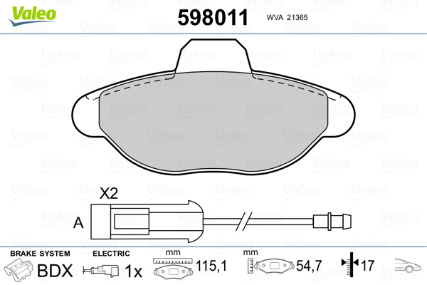 Brake Pad Set, disc brake - 598011 VALEO