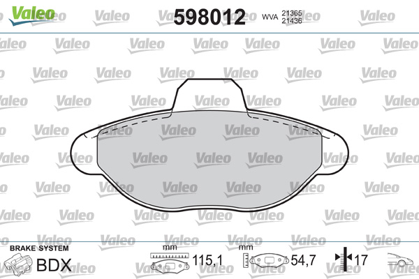 Комплект тормозных колодок, дисковый тормоз - 598012 VALEO