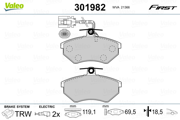 Brake Pad Set, disc brake - 301982 VALEO