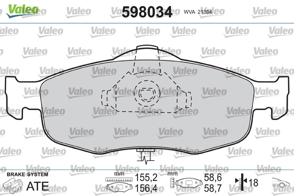 Kit pastiglie freno, Freno a disco - 598034 VALEO