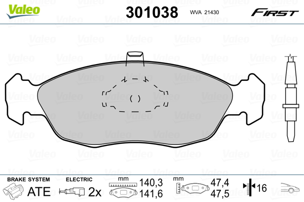 Kit pastiglie freno, Freno a disco - 301038 VALEO