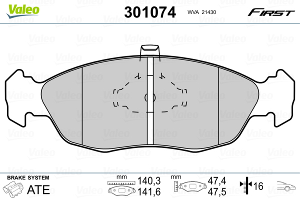 Kit pastiglie freno, Freno a disco - 301074 VALEO