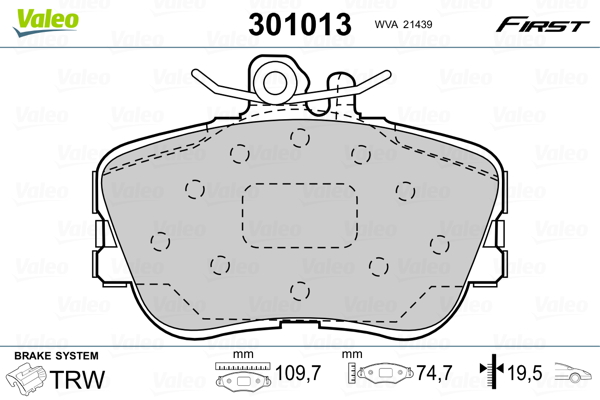 Kit pastiglie freno, Freno a disco - 301013 VALEO