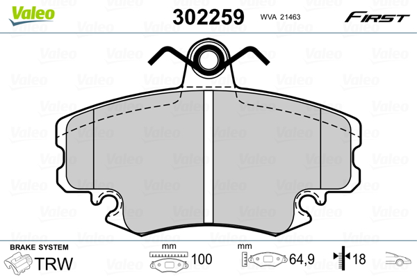 Kit pastiglie freno, Freno a disco - 302259 VALEO