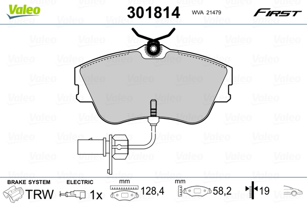 Kit pastiglie freno, Freno a disco - 301814 VALEO