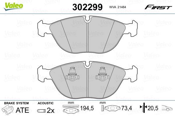 Kit pastiglie freno, Freno a disco - 302299 VALEO