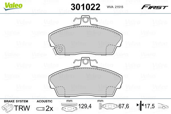 Kit pastiglie freno, Freno a disco - 301022 VALEO