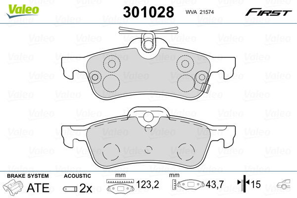 Kit pastiglie freno, Freno a disco - 301028 VALEO