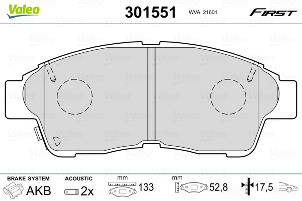 Brake Pad Set, disc brake - 301551 VALEO