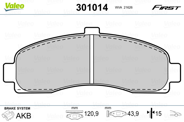 Kit pastiglie freno, Freno a disco - 301014 VALEO