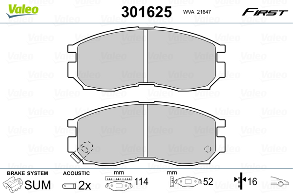 Kit pastiglie freno, Freno a disco - 301625 VALEO