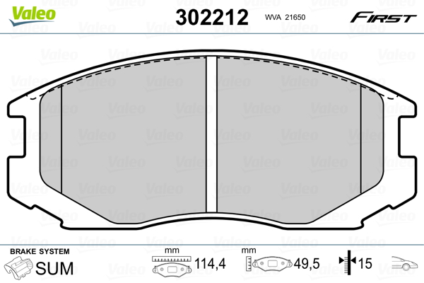 Kit pastiglie freno, Freno a disco - 302212 VALEO