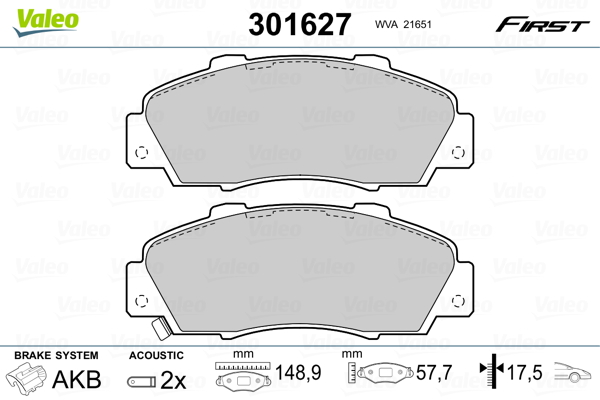 Brake Pad Set, disc brake - 301627 VALEO